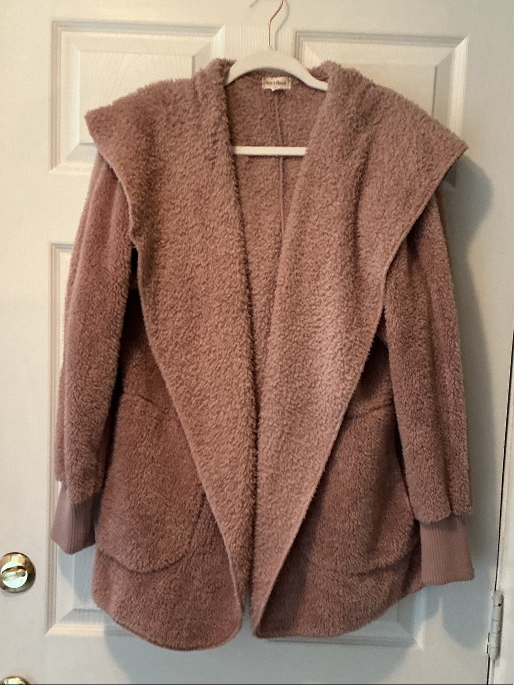 Hem & Thread Plush Open-Front Teddy Coat in Mauve